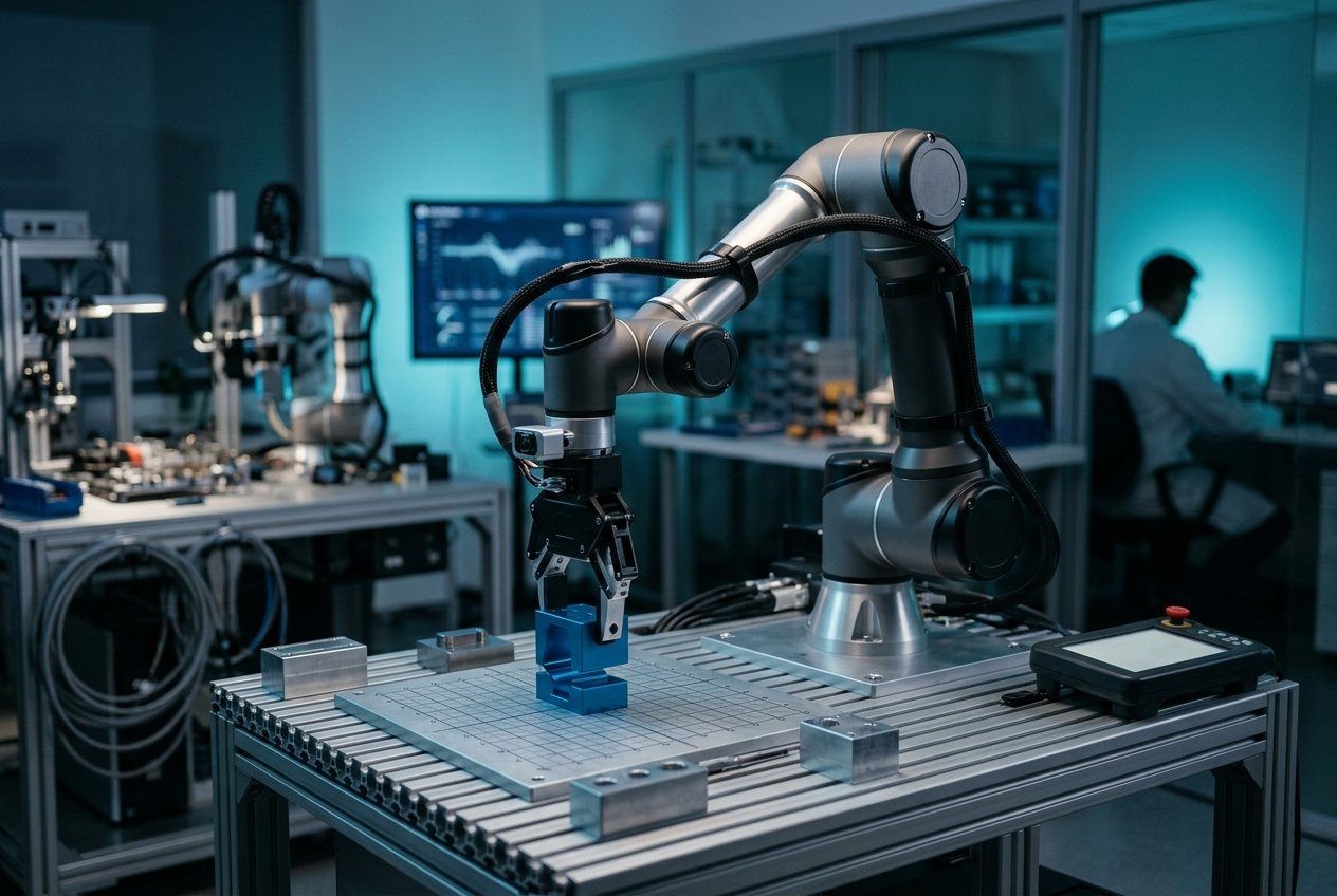 Industrial robotic arm performing precision assembly